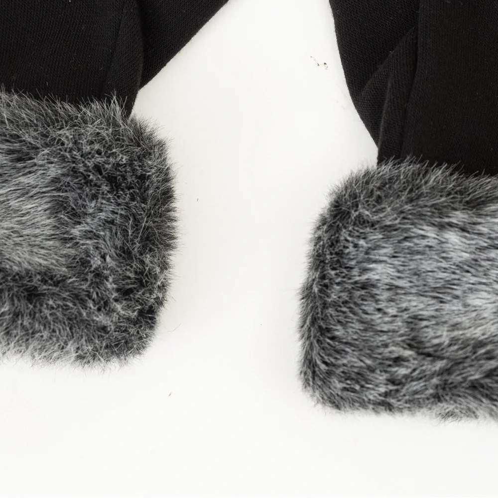 Faux fur trimmed gloves luxury black & gray